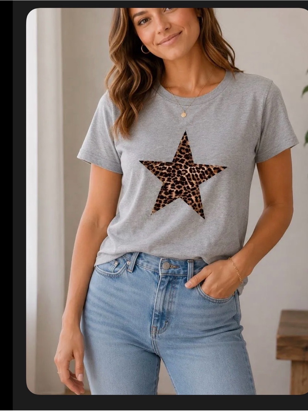 Edikted Gray Tee with Leopard Star Graphic